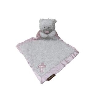 Demdaco White Bear Angel Wings Pink Cross Baby Security Blanket Lovey Baptism